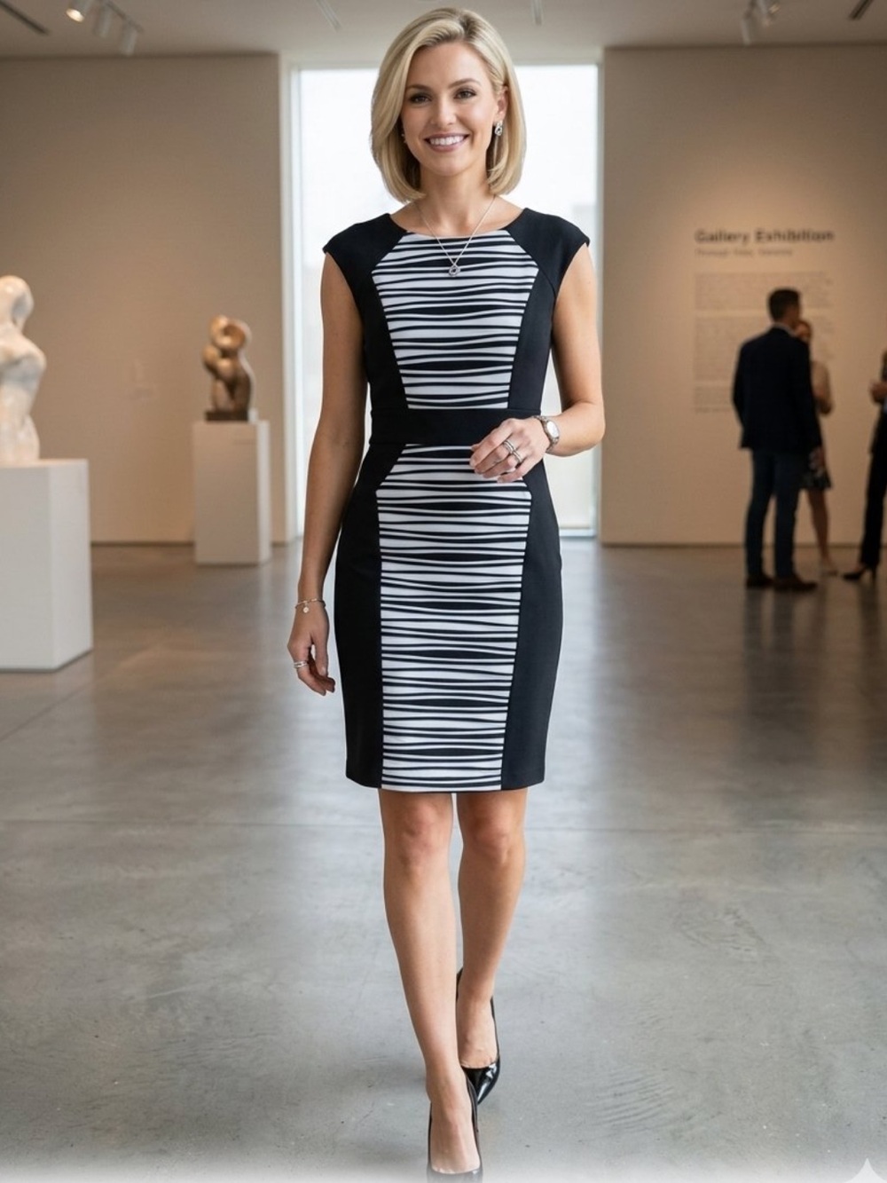 Studio One New York Optical Illusion Color-block Tailored Sheath Dress